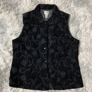 Chico’s Women’s Black Vest with Embossed Metallic Sparkle